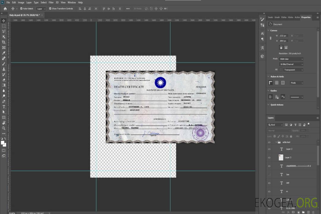 Modèle PSD de certificat de décès de Taiwan template